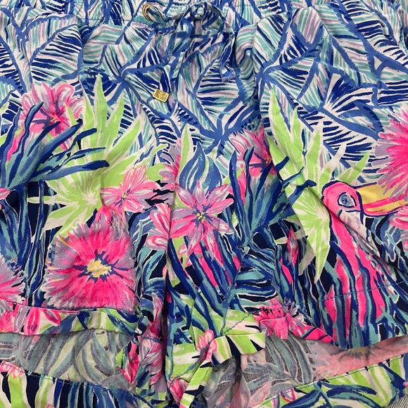Lilly Pulitzer Women’s SM Katia Blue & Pink Tropical Toucan Pull On Shorts - Picture 2 of 5